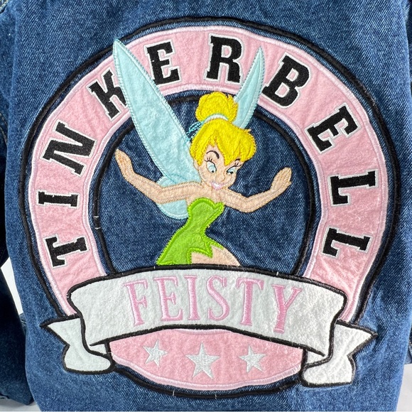 Disney Tinkerbell Denim Jean Jacket Faux Fur Lined Women's Embroidered MED VTG - Picture 7 of 17